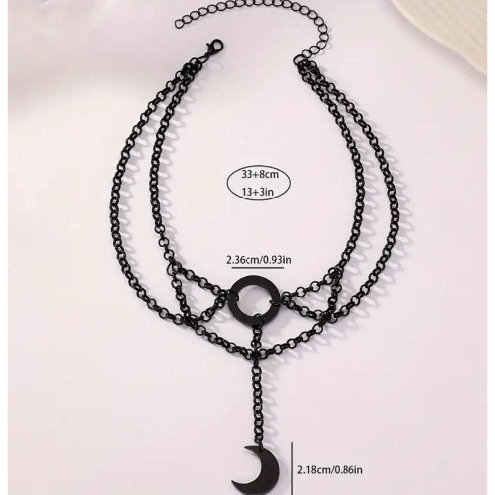 Gothic Crescent Moon Pendant Choker Necklace - Picture 5 of 7